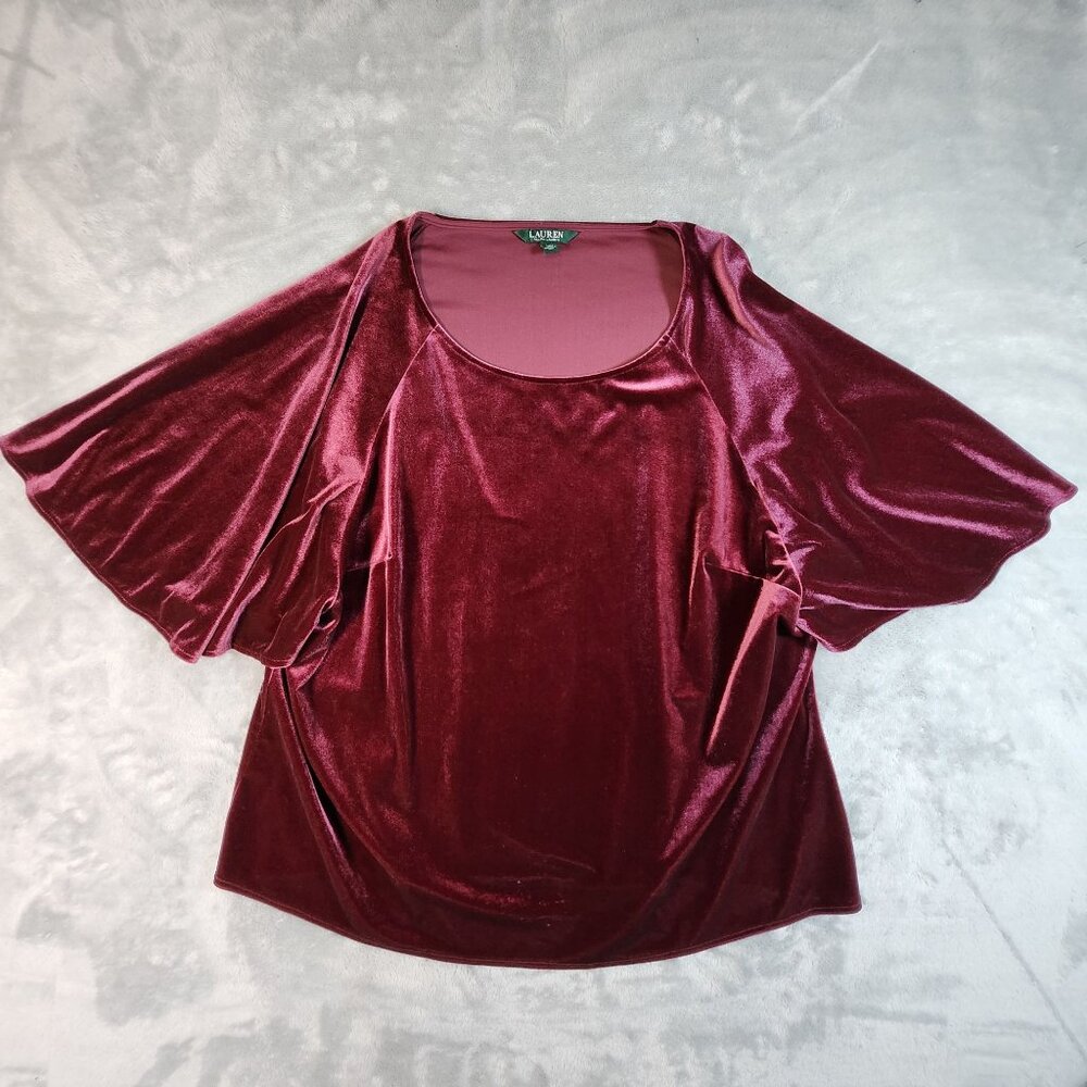Lauren Ralph Lauren Velvet Top 2X Purple Angel Wing Fairy Whimsy Stretch Boho